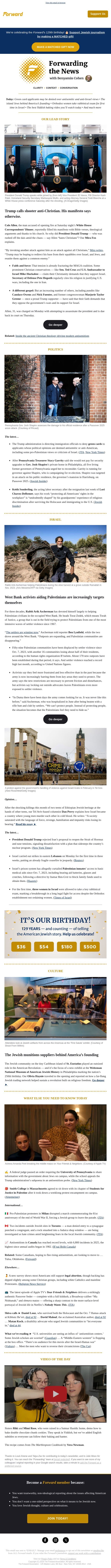 Why did Trump say his alleged assassin 'hates Christians'? email from Forward screenshot