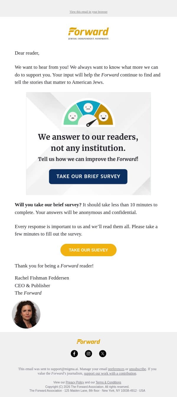 How can the Forward improve? email from Forward screenshot