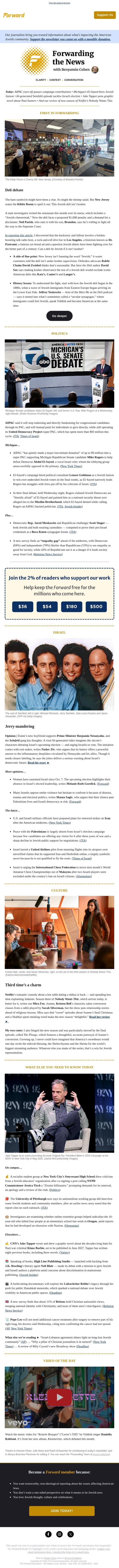 The ham isn’t a secret. Why must this Jewish deli say it’s not kosher? email from Forward screenshot