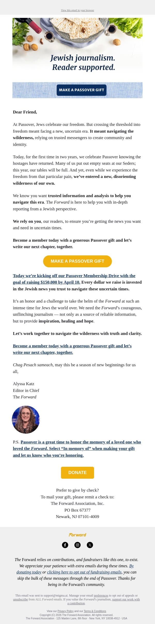 My first ask as editor-in-chief email from Forward screenshot