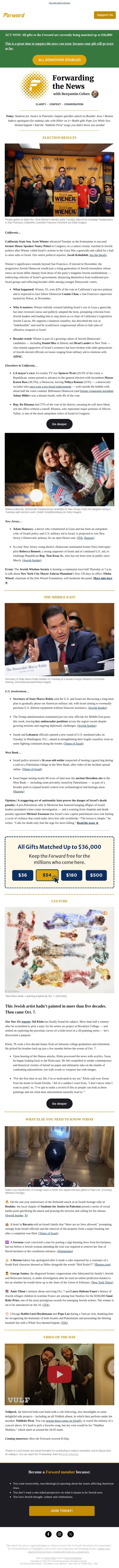 California Jewish House candidate who called Israel’s actions genocide wins primary email from Forward screenshot