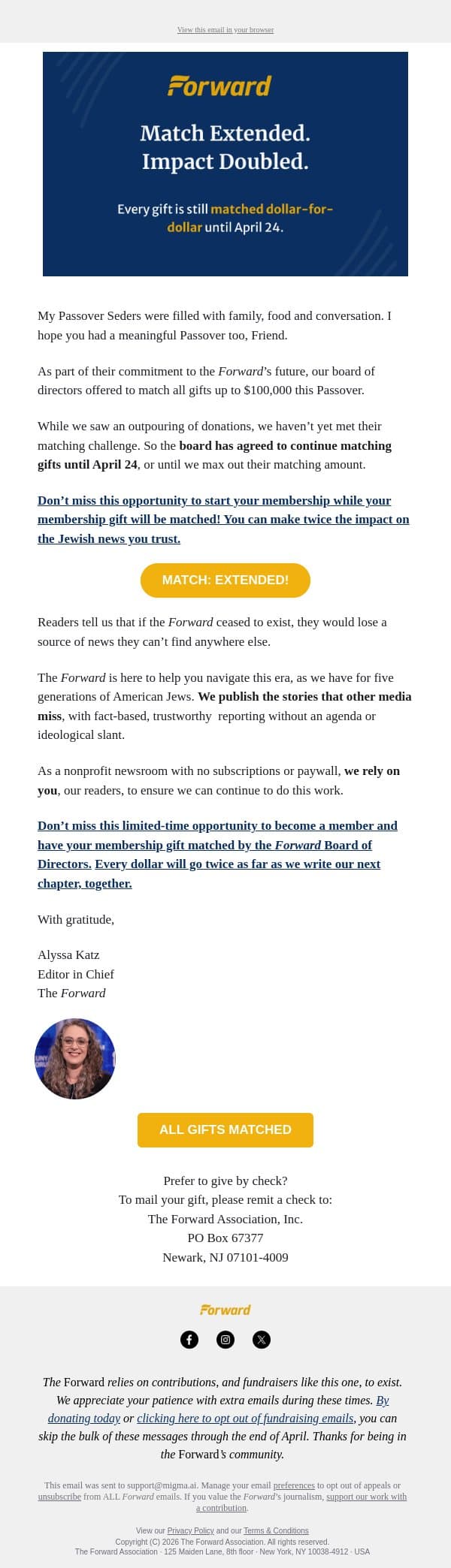 2X match: Extended! Don’t miss out email from Forward screenshot