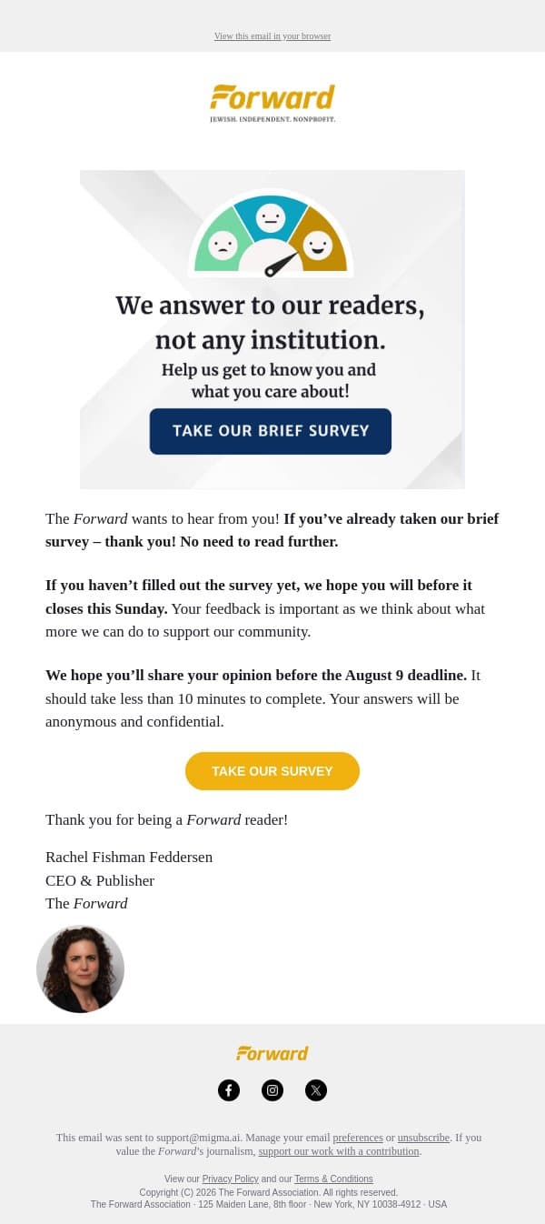 Our survey closes soon! email from Forward screenshot