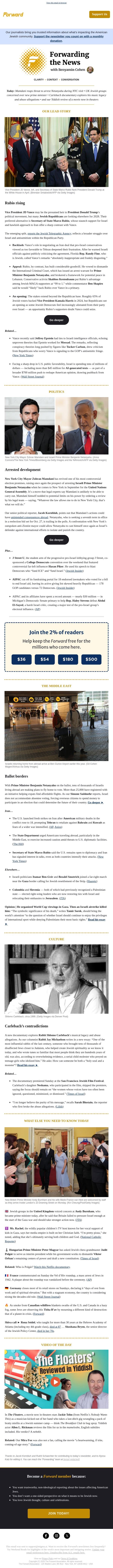 Jewish Republicans rally behind Rubio over Vance email from Forward screenshot