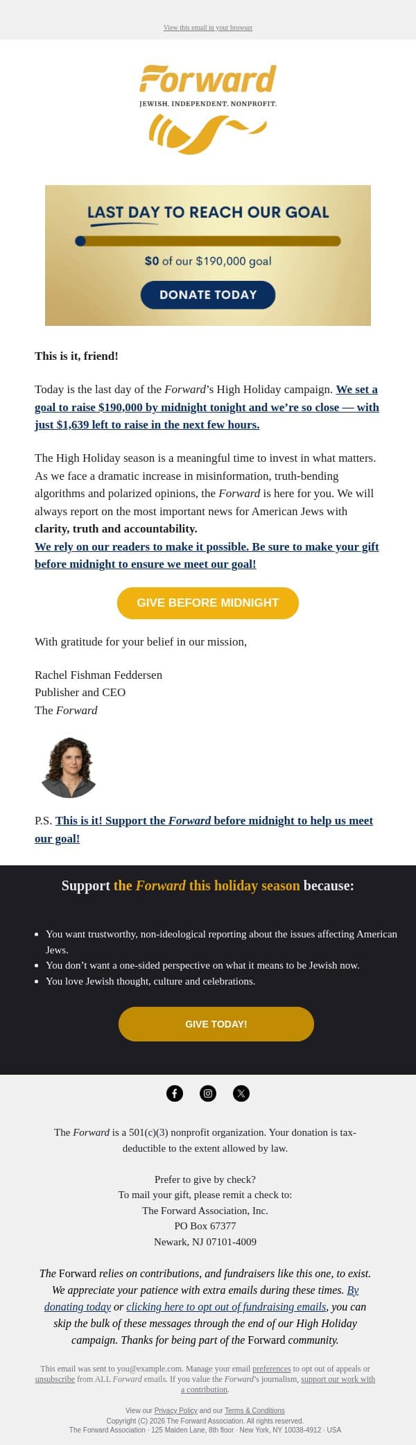 You can put us over the top, friend email from Forward screenshot