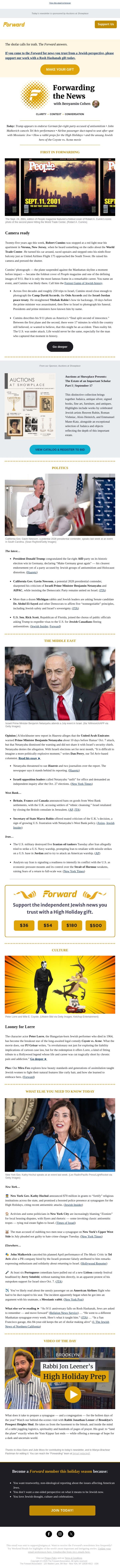 He photographed the defining image of 9/11 – and Jewish history for 50 years email from Forward screenshot