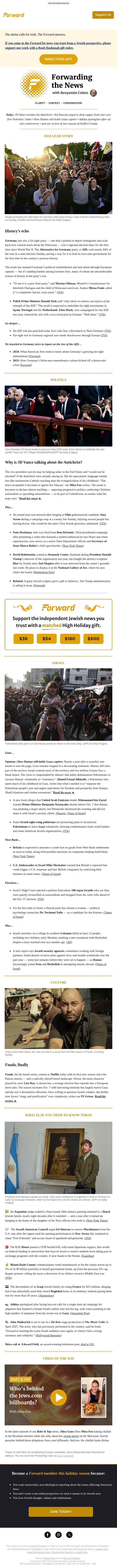 Jews rattled as Germany’s far-right wins big for first time since WWII email from Forward screenshot