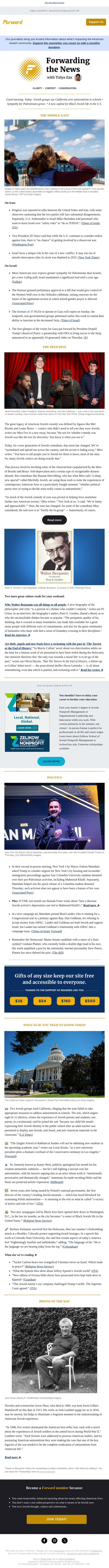 A new generation of Jewish comedy, for a different era in American Judaism • The latest on Iran and Israel email from Forward screenshot