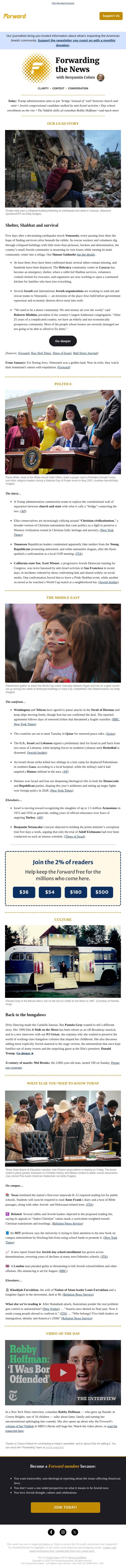 Venezuela’s Jews supply earthquake relief, with little left to give email from Forward screenshot