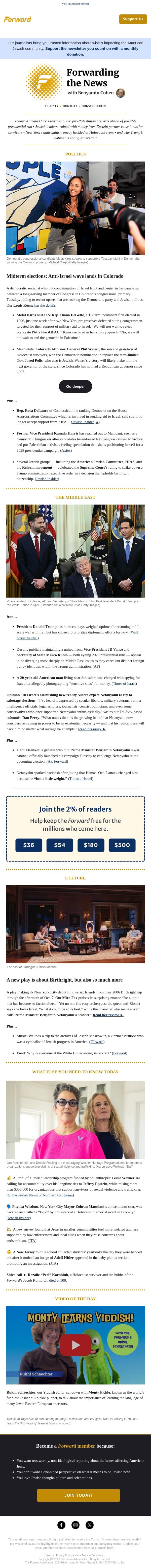 Another member of Congress loses seat to anti-Israel insurgent email from Forward screenshot