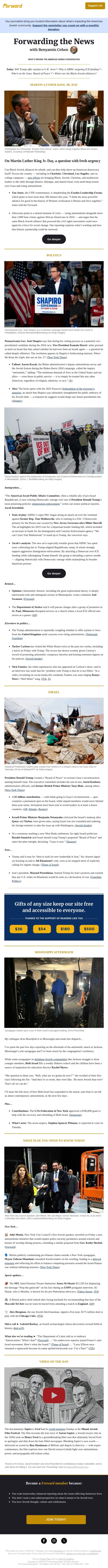 Was Gov. Josh Shapiro an Israeli agent? New book details concern email from Forward screenshot