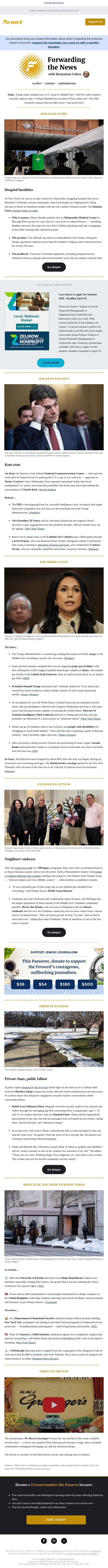 After Michigan synagogue attack, Iraqi Christian country club offered refuge email from Forward screenshot