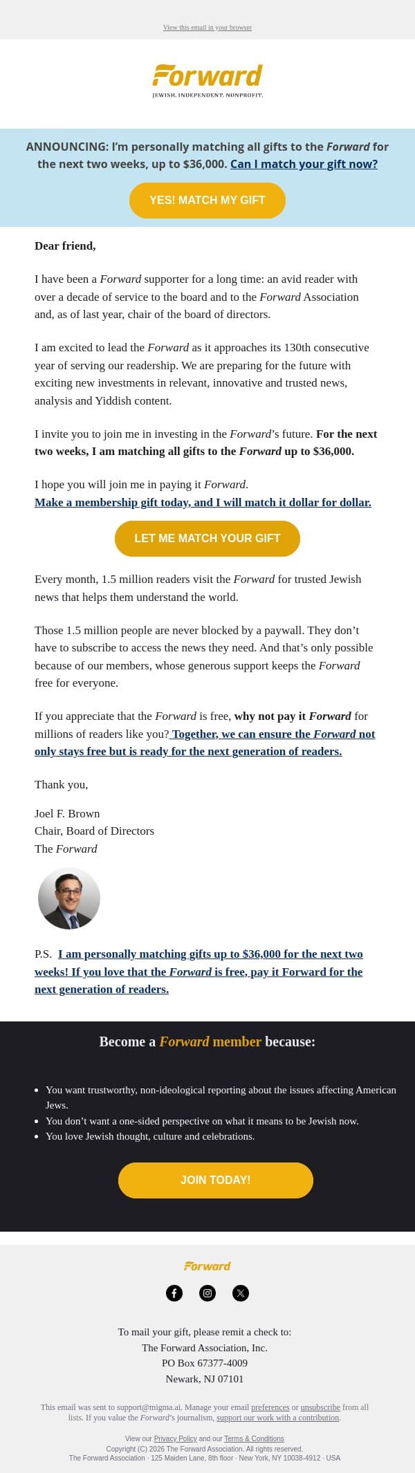 Can I double your gift? email from Forward screenshot