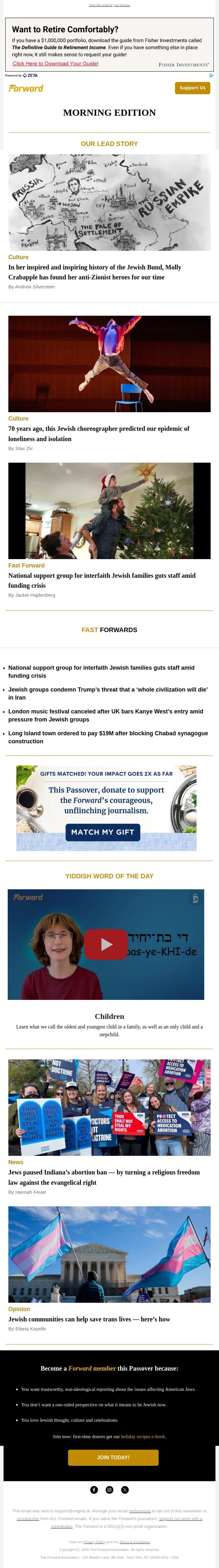 The choreographer who could see the future • Interfaith group guts staff email from Forward screenshot