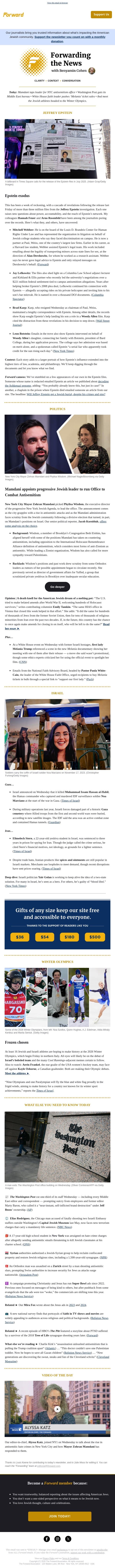 The Jewish Epstein fallout email from Forward screenshot
