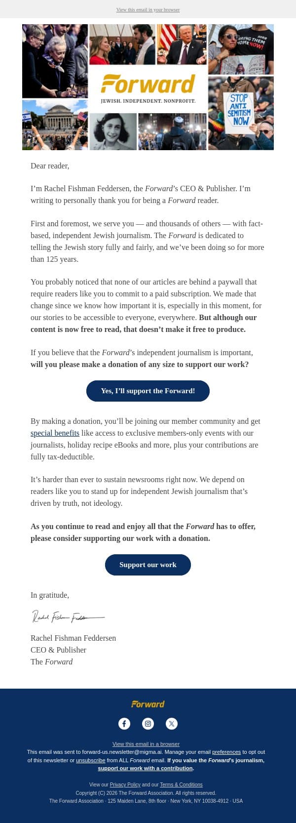 Why we don't have a paywall email from Forward screenshot