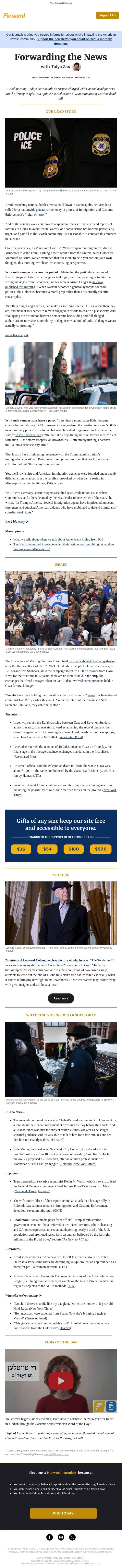 Is it fair to compare ICE to Nazis? Two perspectives email from Forward screenshot