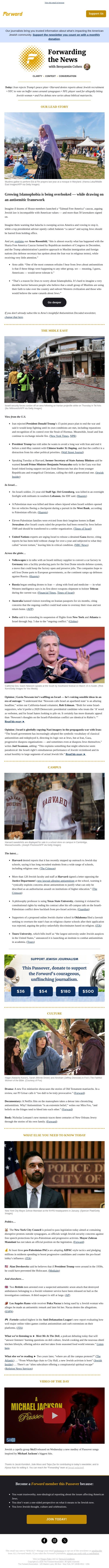 Why Jews should care about Islamophobia email from Forward screenshot