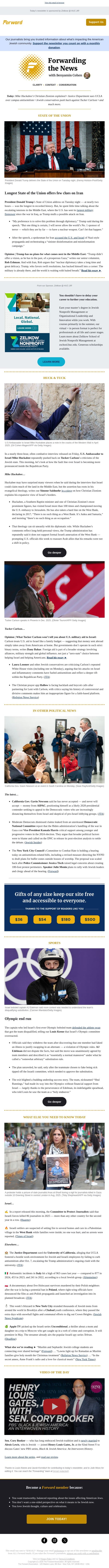 State of the Union takeaways • What really happened with the Israeli Olympic bobsled team email from Forward screenshot