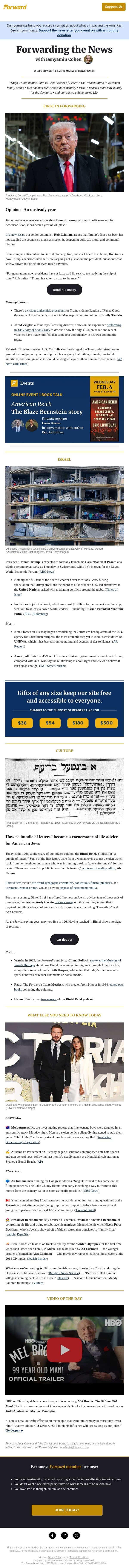 Opinion: How Trump’s first year back in office destabilized the American Jewish community email from Forward screenshot