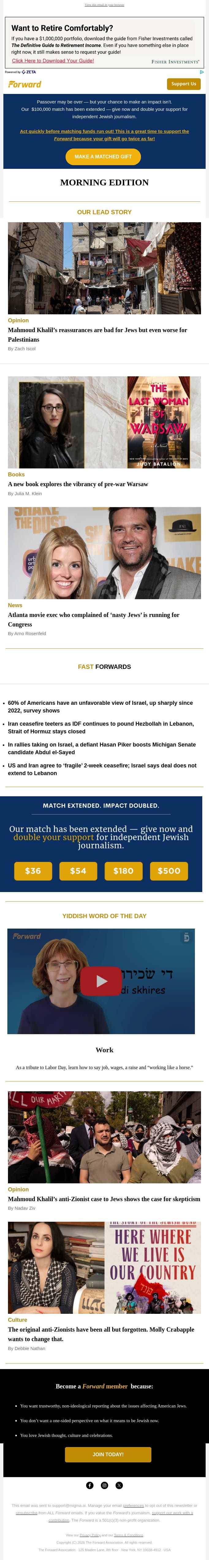 Mahmoud Khalil’s vision isn’t what Palestinians need (Opinion) • An immersion in pre-war Warsaw email from Forward screenshot