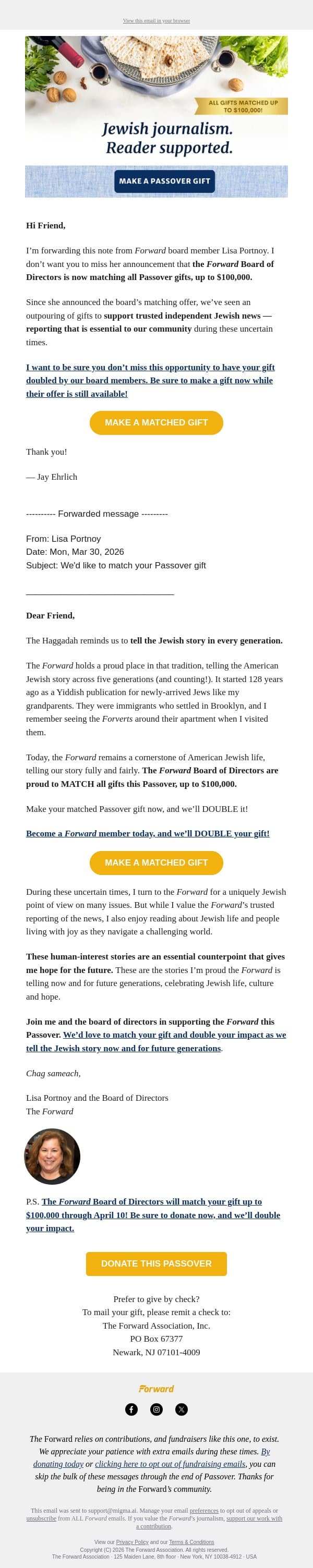Don’t miss the match! email from Forward screenshot