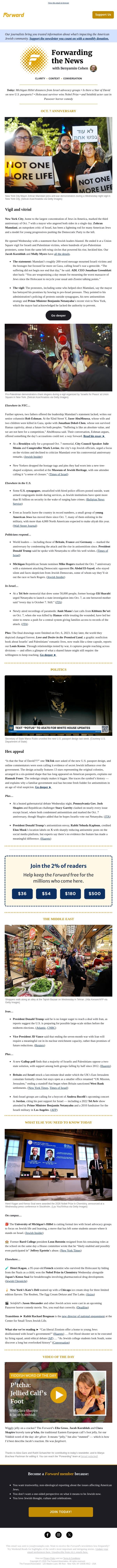Vigil and vitriol: Mamdani’s day to remember email from Forward screenshot