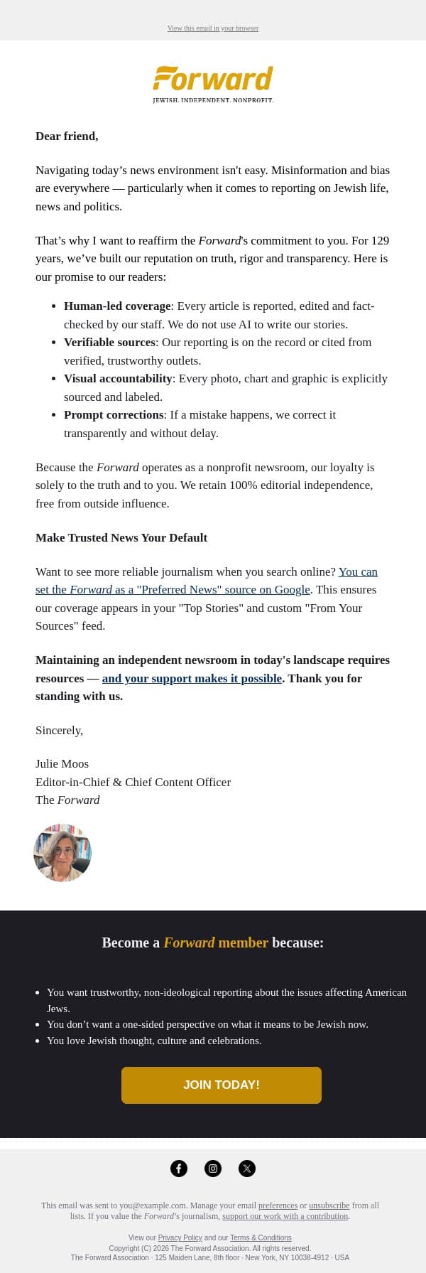 Why trust matters now more than ever at the Forward email from Forward screenshot