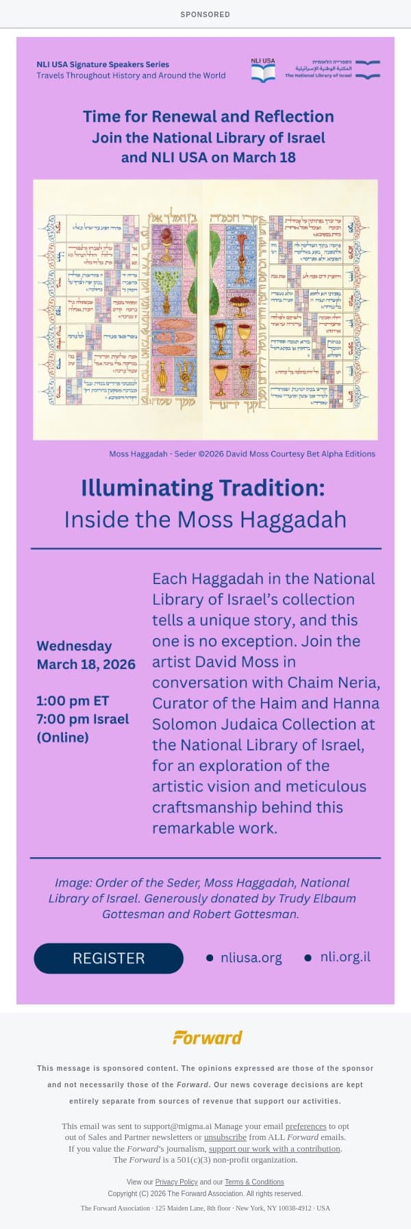 [Sponsored] Renewal and Reflection: March 18 at 1:00pm ET (online) [Sponsored by NLI USA] email from Forward screenshot