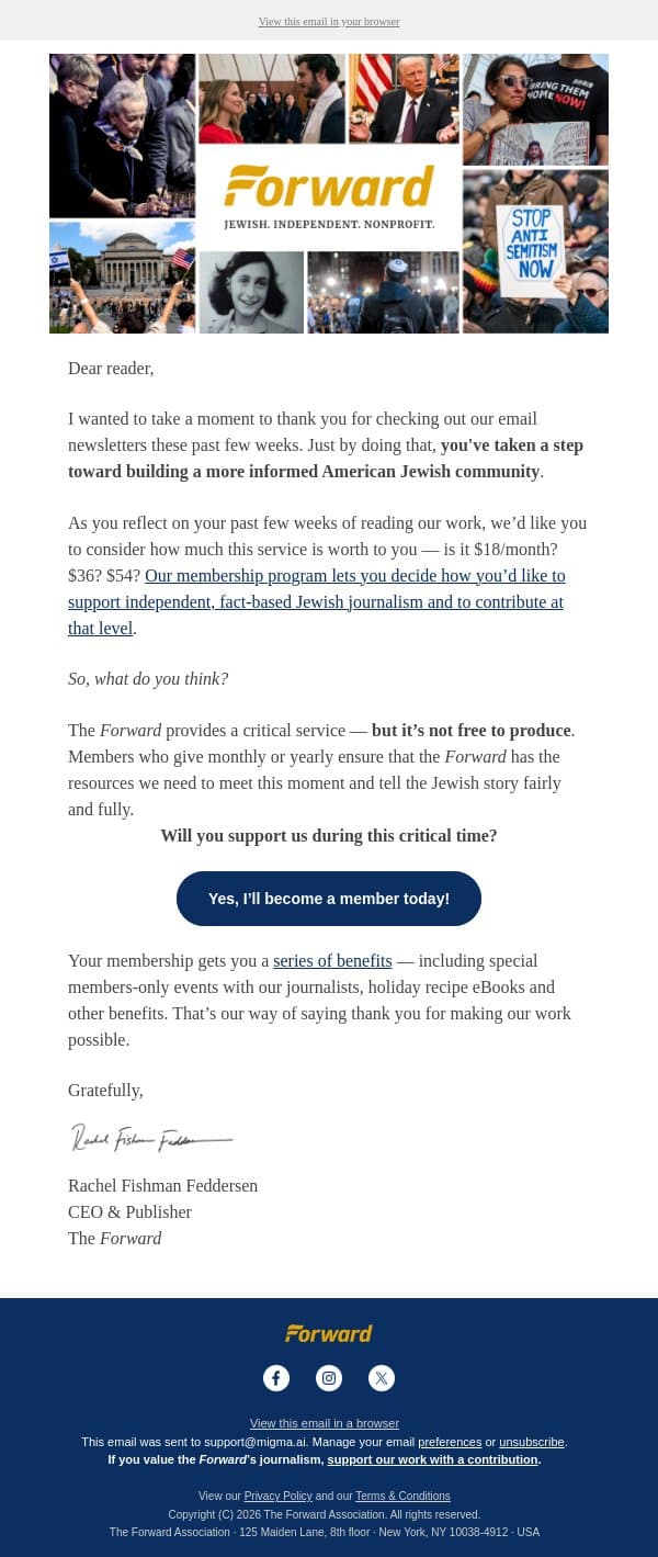 What is our journalism worth to you? email from Forward screenshot