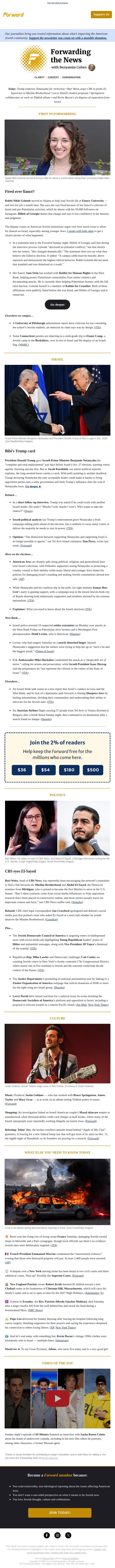 Was this campus rabbi fired over her fiance’s criticism of Israel? email from Forward screenshot