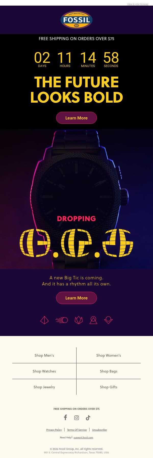 A Larger-Than-Life Launch 👀 email from Fossil screenshot