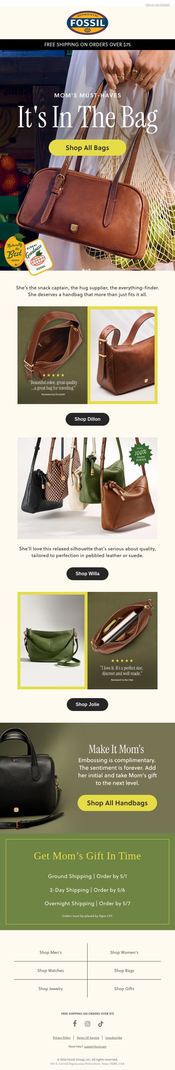 Moms Carry It All email from Fossil screenshot