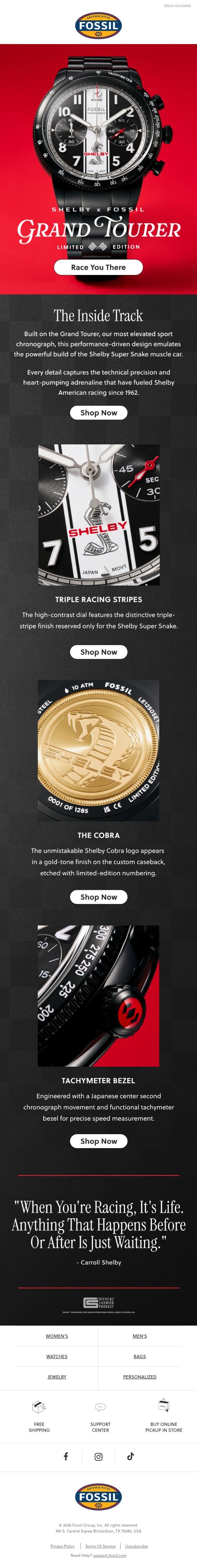 Shelby x Fossil: The inside track 🏁 email from Fossil screenshot