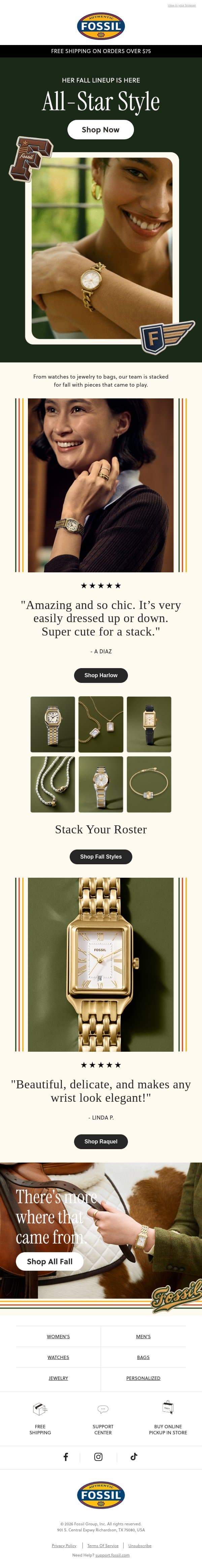 Just Dropped: Your New Fall Favorites email from Fossil screenshot