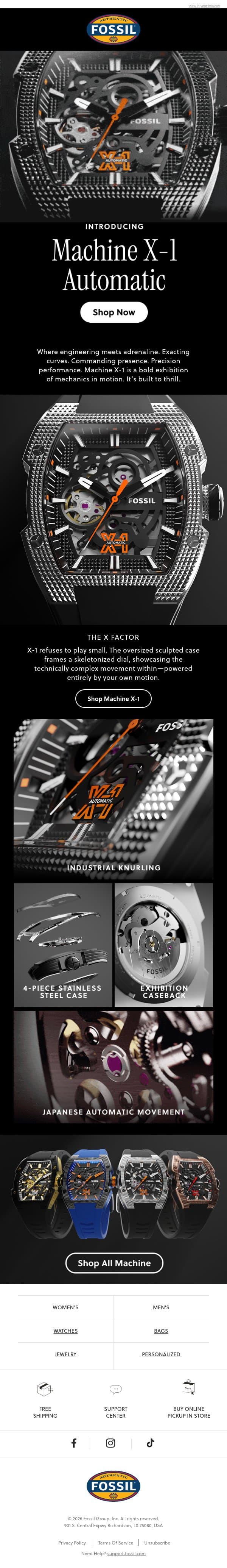 Full throttle. Fully automatic. ⚙️ email from Fossil screenshot