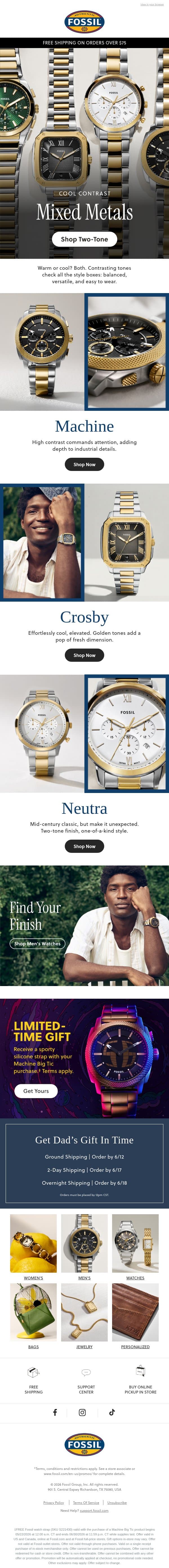 Need now: Two-tone email from Fossil screenshot