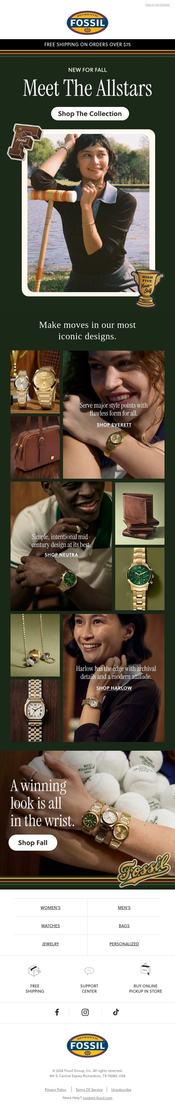 Fall is here and ready to play 🌟 email from Fossil screenshot