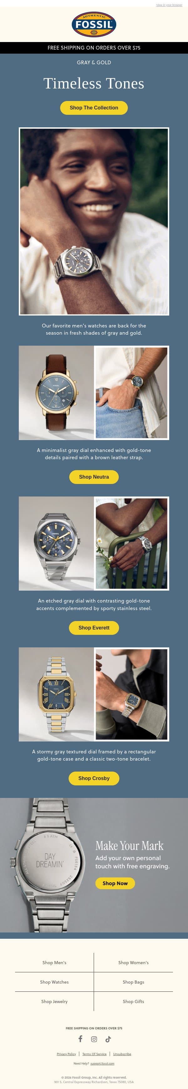 New Color Drop email from Fossil screenshot