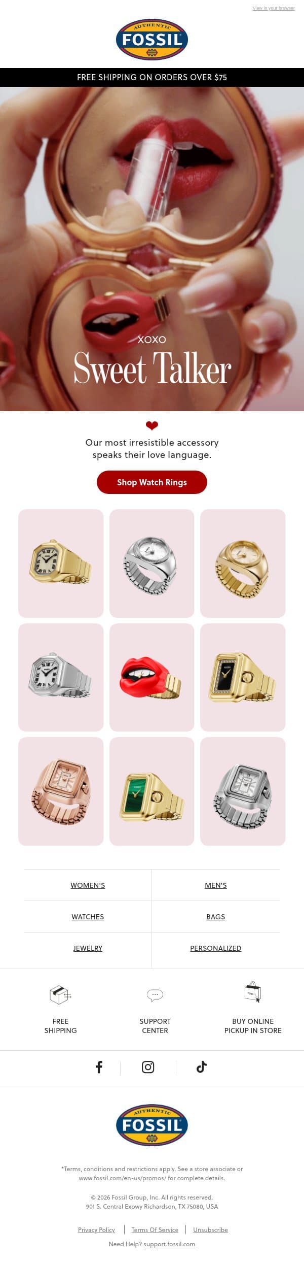 Read Our Lips 💋 email from Fossil screenshot