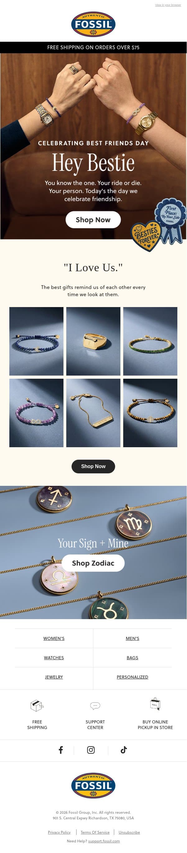 Forward This To Your Bestie email from Fossil screenshot