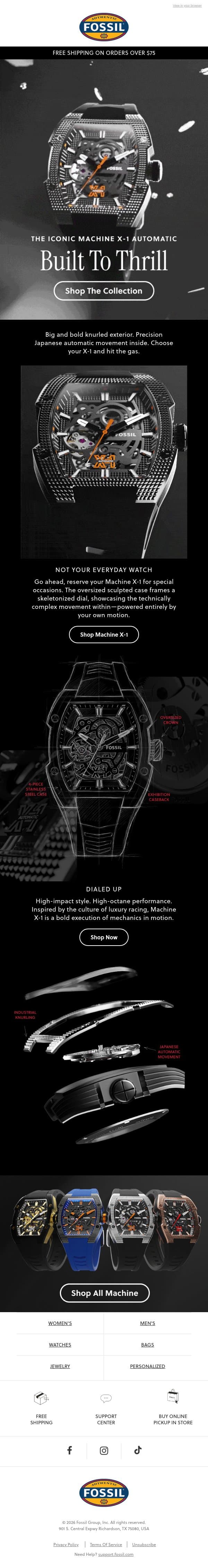 The New Machine X-1 Was Built To Thrill email from Fossil screenshot