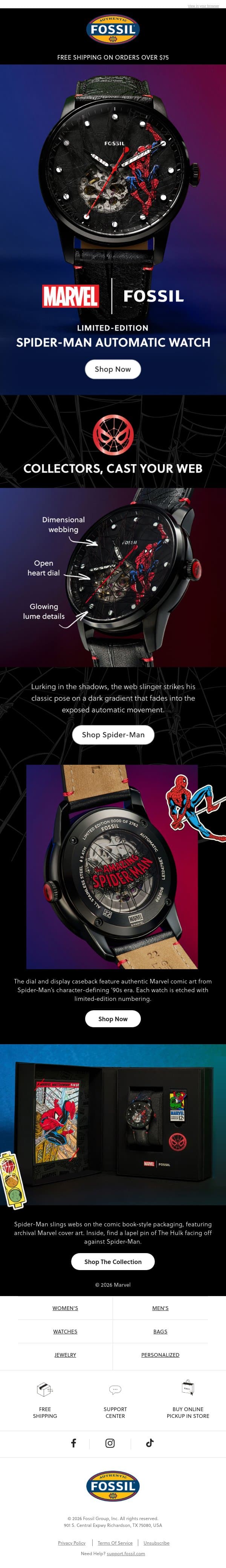 GOING FAST >> The Spider-Man Automatic 🕷️ email from Fossil screenshot