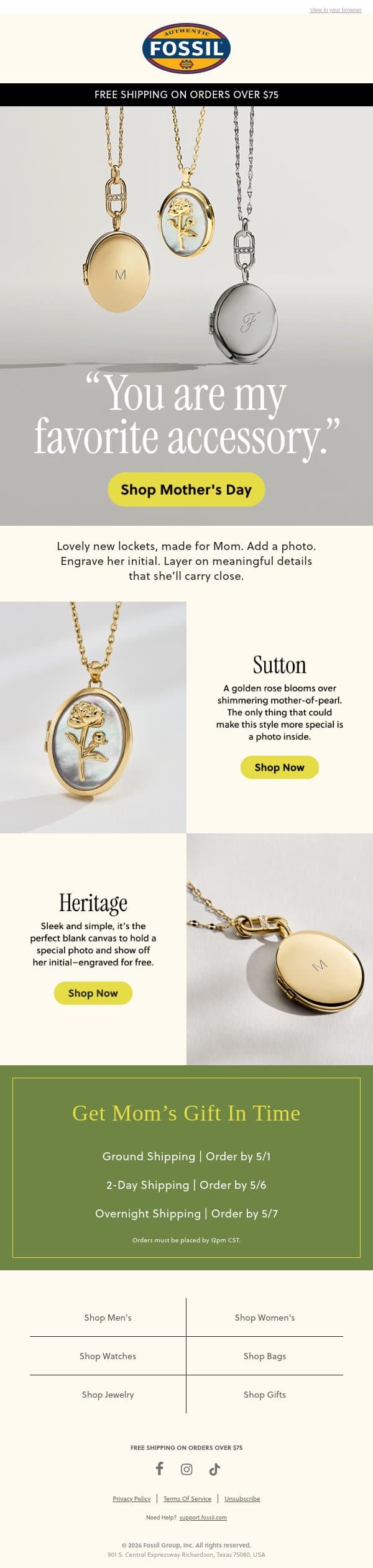 A Locket Says A Thousand Words ✨ email from Fossil screenshot