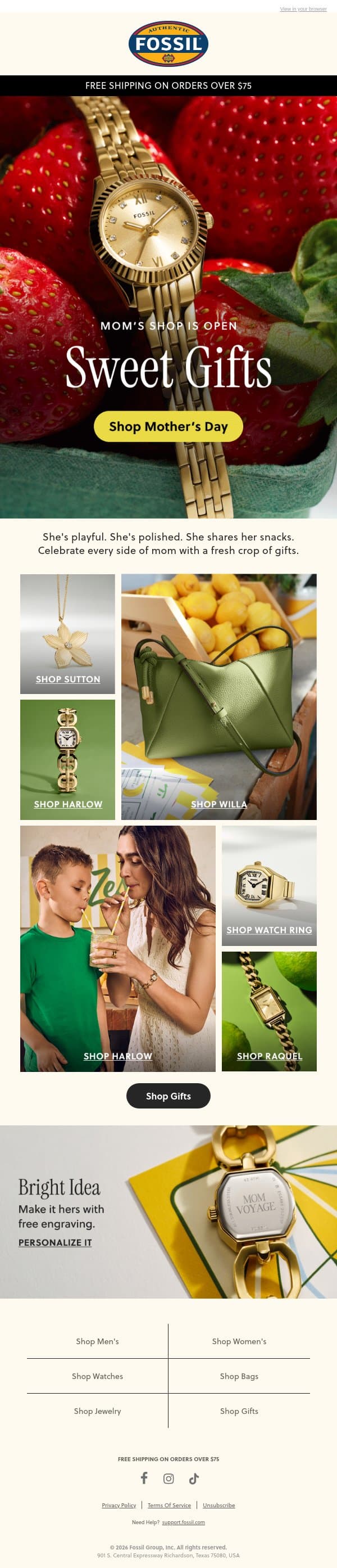Mother’s Day Gifts With A Twist 🍋 email from Fossil screenshot