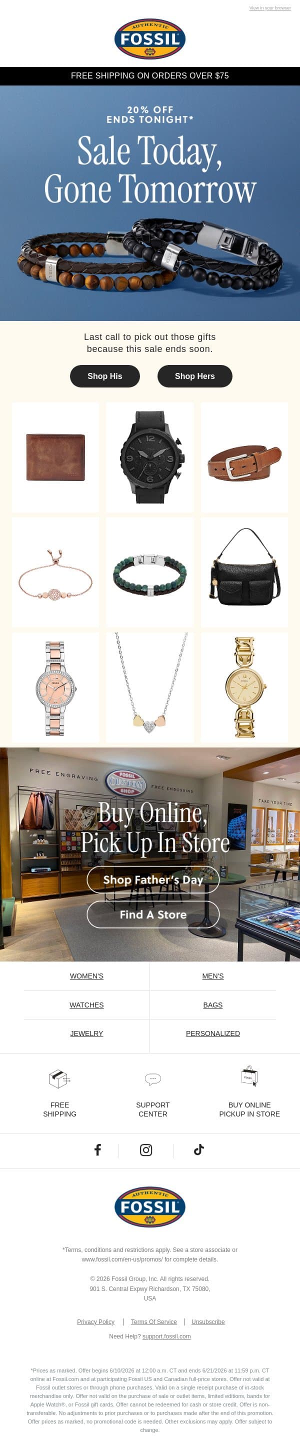 You Nearly Missed Out email from Fossil screenshot