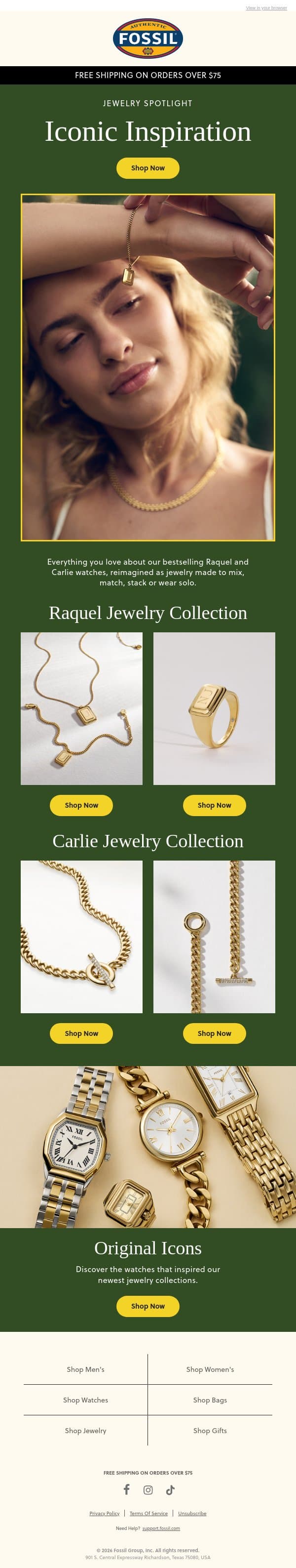 New Jewelry, Familiar Style email from Fossil screenshot