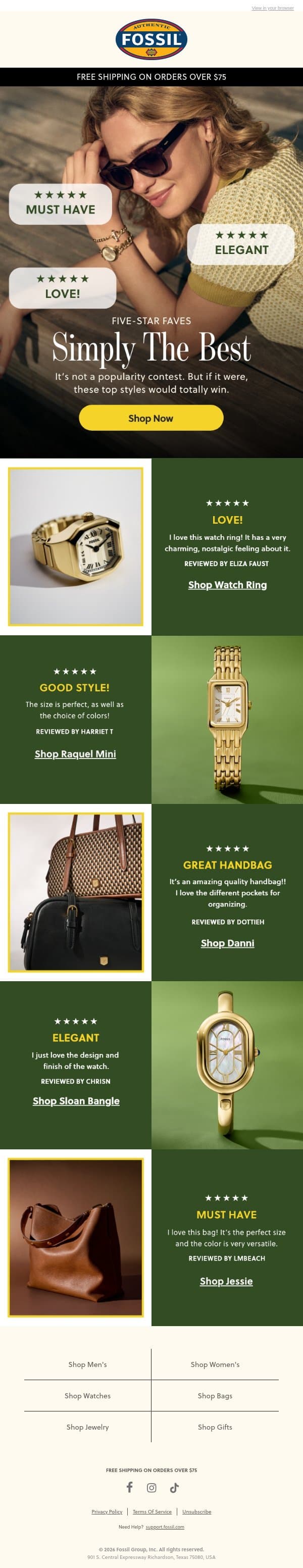 Popular Picks for Her email from Fossil screenshot