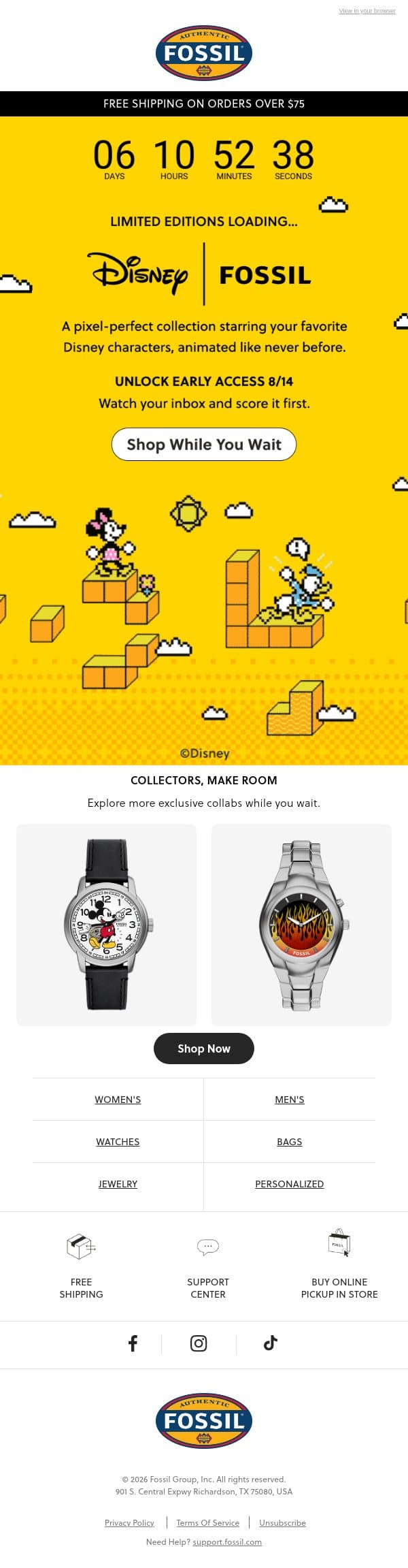See ya real soon, Disney fans! email from Fossil screenshot