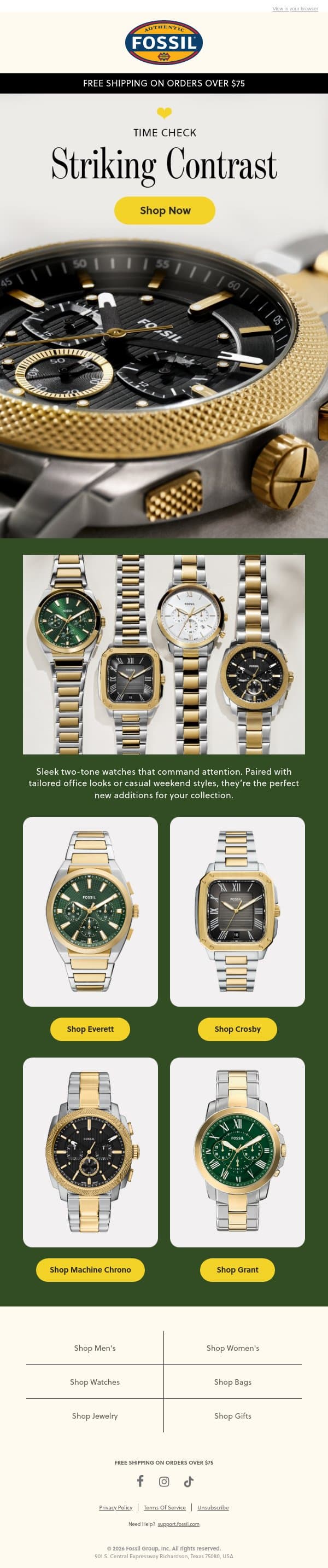 Dual Forces: Men’s Two-Tone Watches email from Fossil screenshot